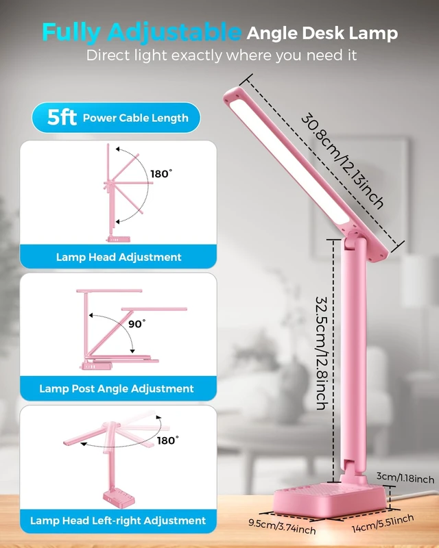 Alt view image 4 of 7 - LED Desk Lamp with Power Strip, 3 AC Outlets, 4 USB Ports, Stepless Dimming | 2800K-6500K Color, 2 USB-C, Foldable Design, Timer & Memory, Study, Home Office & College Dorm