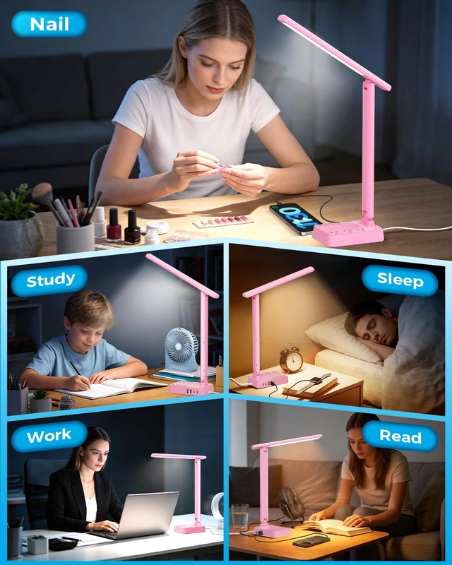 Alt view image 5 of 7 - LED Desk Lamp with Power Strip, 3 AC Outlets, 4 USB Ports, Stepless Dimming | 2800K-6500K Color, 2 USB-C, Foldable Design, Timer & Memory, Study, Home Office & College Dorm