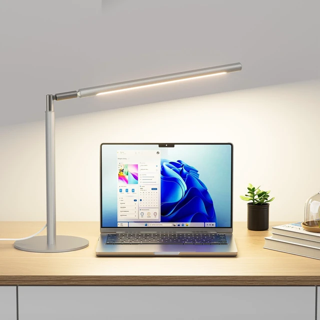 Main image of SIBRILLE Silver LED Desk Lamp, 16" Dimmable Metal Desk Light with Base, 15W 1200LM, Adapter Included, Color & Brightness Adjustable, Modern Tall Table Lamp for Home Office Reading Study Task Laptop
