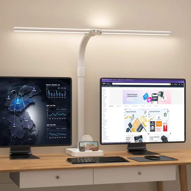 Main image of AKRRYR Led Desk Lamp for Home Office,24W Bright Eye-Caring Desk Light with Base,5 Brightness and 5 temperatures Dimmable Workbench Task Light, Adjustable Gooseneck Table Lamp for Monitor(White)