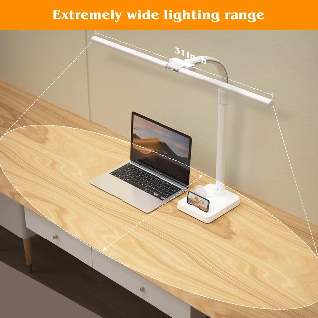 Alt view image 4 of 7 - AKRRYR Led Desk Lamp for Home Office,24W Bright Eye-Caring Desk Light with Base,5 Brightness and 5 temperatures Dimmable Workbench Task Light, Adjustable Gooseneck Table Lamp for Monitor(White)