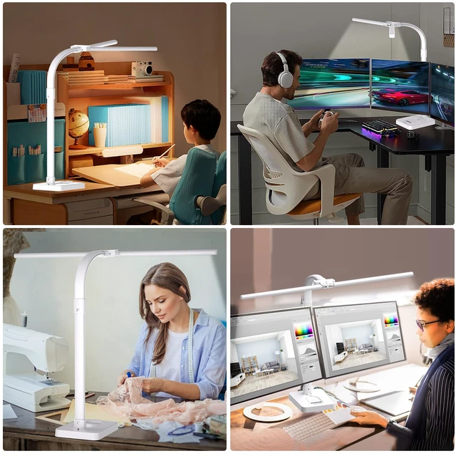 Alt view image 6 of 7 - AKRRYR Led Desk Lamp for Home Office,24W Bright Eye-Caring Desk Light with Base,5 Brightness and 5 temperatures Dimmable Workbench Task Light, Adjustable Gooseneck Table Lamp for Monitor(White)