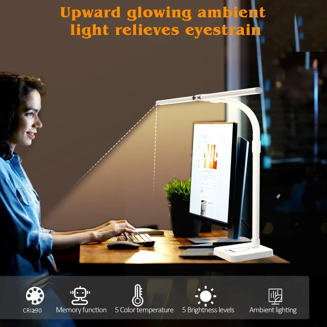 Alt view image 7 of 7 - AKRRYR Led Desk Lamp for Home Office,24W Bright Eye-Caring Desk Light with Base,5 Brightness and 5 temperatures Dimmable Workbench Task Light, Adjustable Gooseneck Table Lamp for Monitor(White)