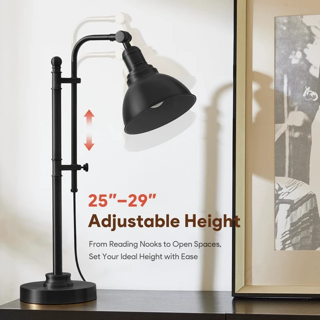 Alt view image 3 of 7 - VONLUCE Rustic Desk Lamp, Adjustable Industrial Table Lamp for Home Office | Vintage Metal Task Lamps 25"-29", Vintage Work Light, Farmhouse Reading Lamp in Black Finish, ETL Certificate