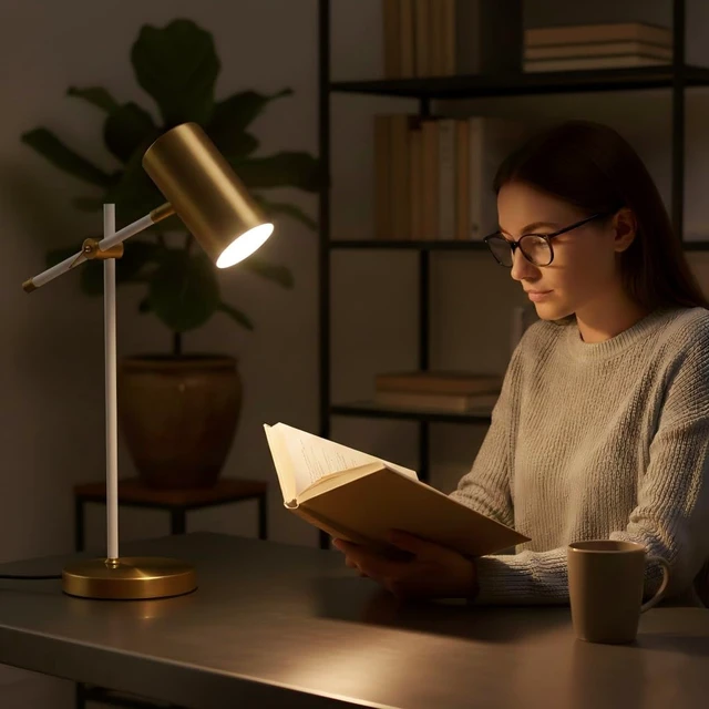 Alt view image 3 of 7 - Folux Modern White and Gold Desk Lamp with Type C Charging Port, Minimalist Industrial Table Lamp with Swing Arm, for Study Room Home Office Bedroom Bedside Nightstand