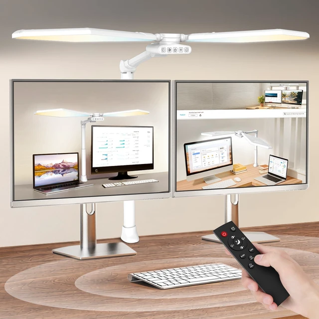 Main image of 36W LED Desk Lamp with Clamp, Dual-Head Architect Lamp with Remote, White | Super Bright 448-LED 3600LM Work Bench Light, 2700K-6500K, Stepless Dimming Overhead Desk Light for Workbenches