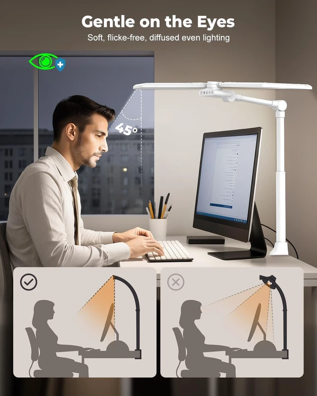 Alt view image 5 of 7 - 36W LED Desk Lamp with Clamp, Dual-Head Architect Lamp with Remote, White | Super Bright 448-LED 3600LM Work Bench Light, 2700K-6500K, Stepless Dimming Overhead Desk Light for Workbenches