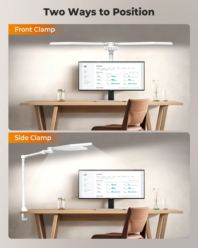 Alt view image 7 of 7 - 36W LED Desk Lamp with Clamp, Dual-Head Architect Lamp with Remote, White | Super Bright 448-LED 3600LM Work Bench Light, 2700K-6500K, Stepless Dimming Overhead Desk Light for Workbenches