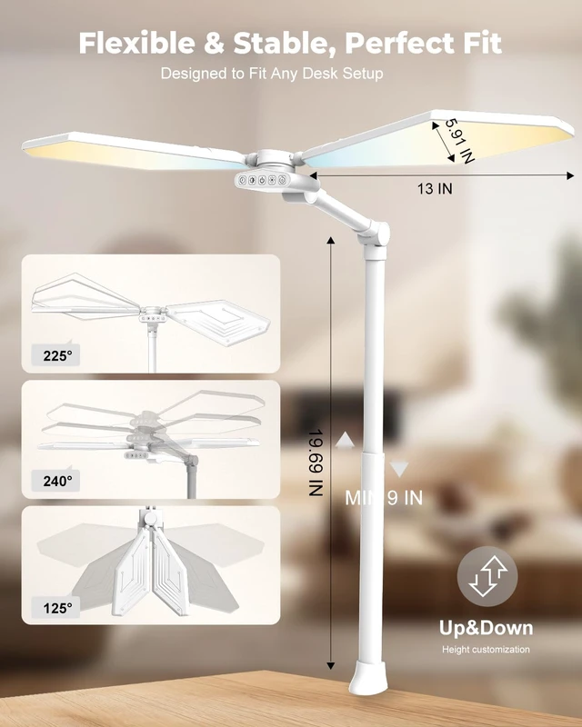 Alt view image 3 of 7 - 36W LED Desk Lamp with Clamp, Dual-Head Architect Lamp with Remote, White | Super Bright 448-LED 3600LM Work Bench Light, 2700K-6500K, Stepless Dimming Overhead Desk Light for Workbenches