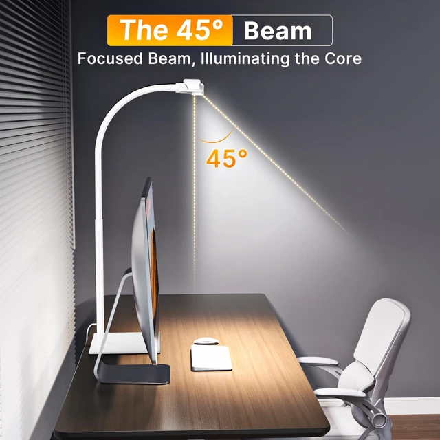Alt view image 5 of 7 - Syrinx LED Desk Lamp for Home Office, 18W 2000LM Dimmable Light, White | Focused & Wide-Area Dual-Light, 360° Gooseneck, 5 Color Temp & 10 Brightness, Flicker-Free Eye-Caring Light for Study & Craft