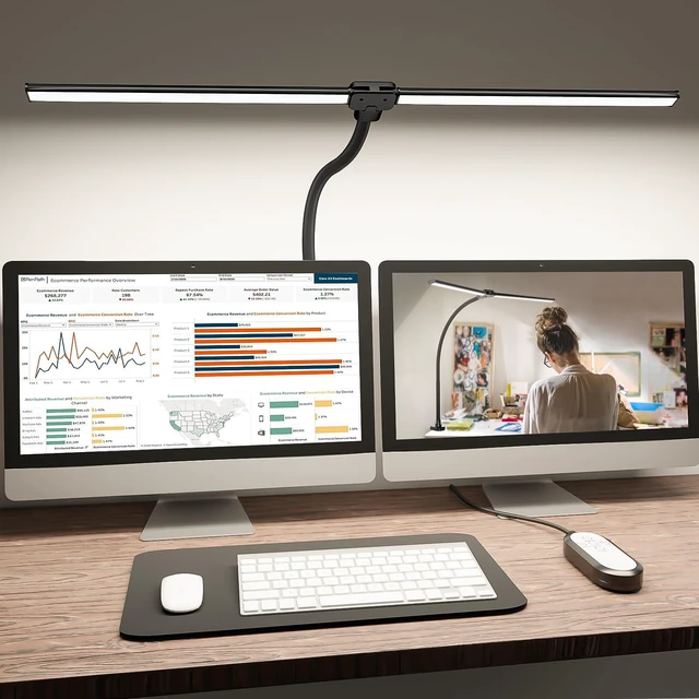 Main image of ShineTech LED Desk Lamp for Home Office, 4000K Neutral White Double Head Architect Task Lamps with Clamp, Dimmable Adjustable Flexible,Black