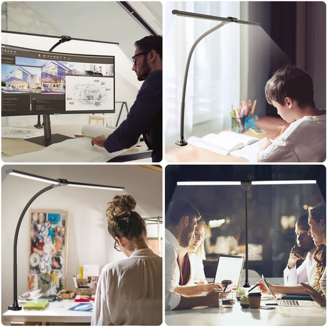 Alt view image 4 of 7 - ShineTech LED Desk Lamp for Home Office, 4000K Neutral White Double Head Architect Task Lamps with Clamp, Dimmable Adjustable Flexible,Black