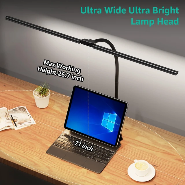 Alt view image 5 of 7 - ShineTech LED Desk Lamp for Home Office, 4000K Neutral White Double Head Architect Task Lamps with Clamp, Dimmable Adjustable Flexible,Black