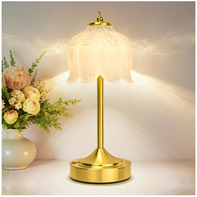 Main image of Crkwos Cordless Table Lamp, Rechargeable White Glass Lotus Flower Lamp | 5200mAh touch lamp with 3 color modes and stepless dimming, battery operated lamp for nightstands and kitchen counters