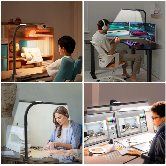 Alt view image 6 of 7 - AKRRYR Led Desk Lamp for Home Office,24W Bright Eye-Caring Desk Light with Clamp,5 brightness and 5 temperatures Dimmable Workbench Task Light, Adjustable Gooseneck Table Lamp for Monitor Study(black)