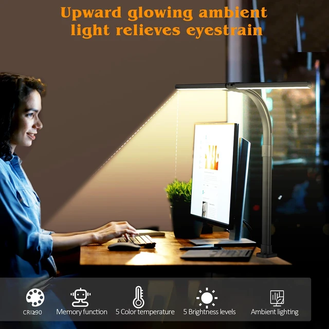 Alt view image 7 of 7 - AKRRYR Led Desk Lamp for Home Office,24W Bright Eye-Caring Desk Light with Clamp,5 brightness and 5 temperatures Dimmable Workbench Task Light, Adjustable Gooseneck Table Lamp for Monitor Study(black)