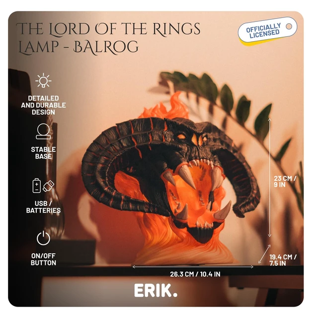 Alt view image 5 of 7 - Grupo Erik Lord of the Rings Lamp Balrog Collector Edition, LOTR Gifts | LOTR Merchandise - Lord of The Rings Decoration - USB and Battery Powered Official Product - Balrog Figure