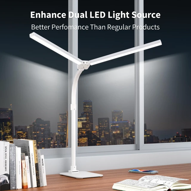 Alt view image 2 of 7 - LED Desk Lamp Architect Task Light Dual Head Modern Flexible Gooseneck Tall | Dimmable Light for Home Office, 5 Color Modes, Remote Control, 1500lm 24W Extra Bright Lighting, Base
