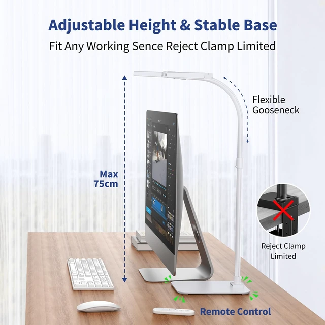 Alt view image 4 of 7 - LED Desk Lamp Architect Task Light Dual Head Modern Flexible Gooseneck Tall | Dimmable Light for Home Office, 5 Color Modes, Remote Control, 1500lm 24W Extra Bright Lighting, Base