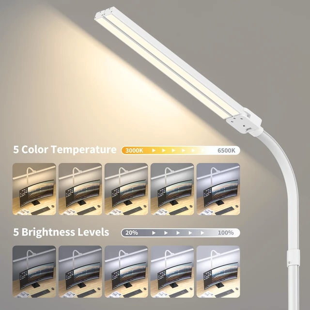Alt view image 5 of 7 - LED Desk Lamp Architect Task Light Dual Head Modern Flexible Gooseneck Tall | Dimmable Light for Home Office, 5 Color Modes, Remote Control, 1500lm 24W Extra Bright Lighting, Base