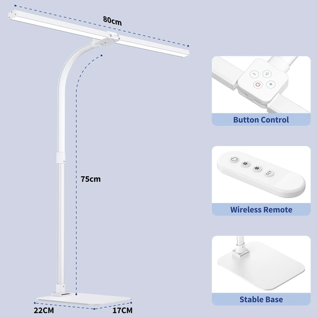 Alt view image 6 of 7 - LED Desk Lamp Architect Task Light Dual Head Modern Flexible Gooseneck Tall | Dimmable Light for Home Office, 5 Color Modes, Remote Control, 1500lm 24W Extra Bright Lighting, Base