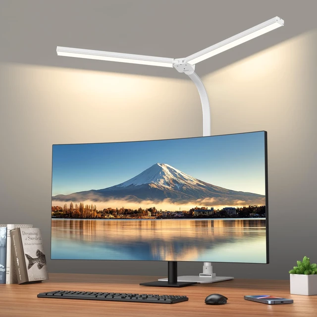 Alt view image 7 of 7 - LED Desk Lamp Architect Task Light Dual Head Modern Flexible Gooseneck Tall | Dimmable Light for Home Office, 5 Color Modes, Remote Control, 1500lm 24W Extra Bright Lighting, Base