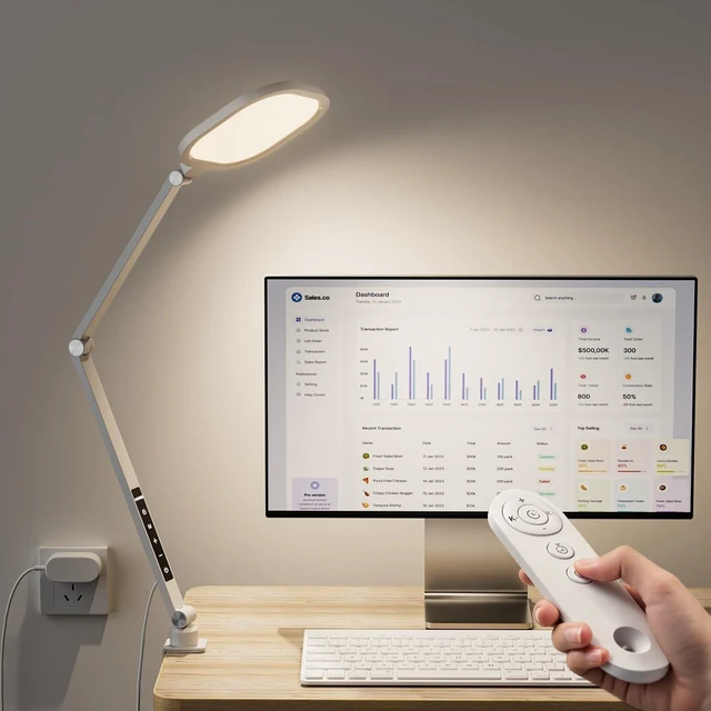 Main image of LitONES LED Desk Lamp for Home Office with Clamp, White | Memory, Timer, 30 Modes, Computer Light for Video Calls, Zoom Meeting, Conference, Streaming