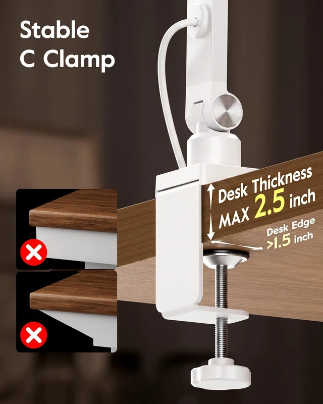 Alt view image 7 of 7 - LitONES LED Desk Lamp for Home Office with Clamp, White | Memory, Timer, 30 Modes, Computer Light for Video Calls, Zoom Meeting, Conference, Streaming