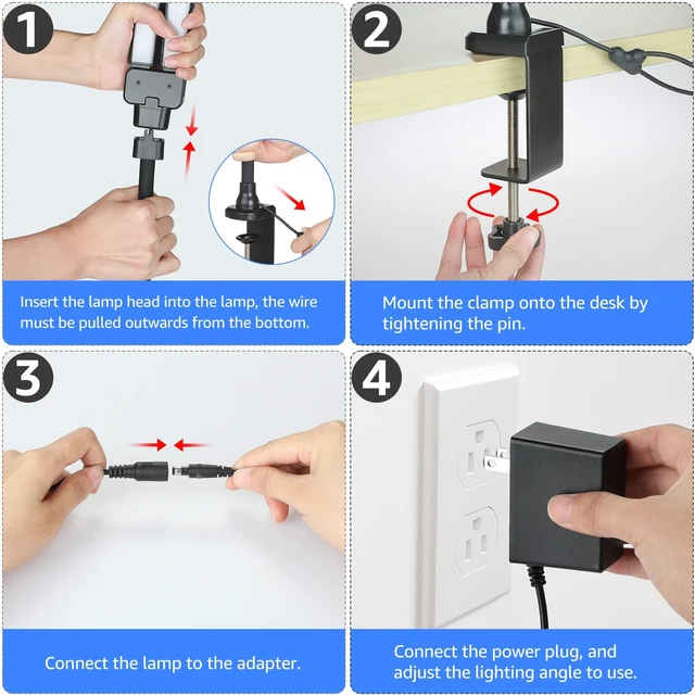 Alt view image 7 of 7 - ShineTech LED Desk Lamp for Home Office, 5000K Bright Double Head Architect Task Lamps with Clamp, Dimmable Adjustable Flexible, Black