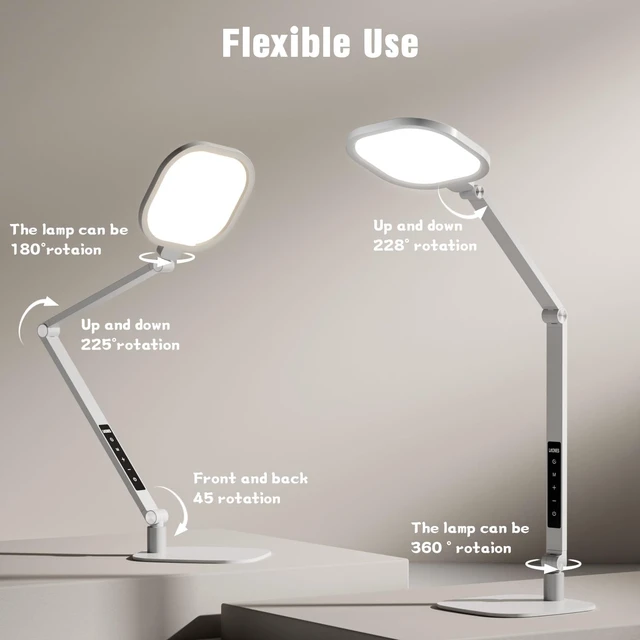 Alt view image 3 of 6 - LitONES LED Desk Lamp for Home Office, 15W Desk Ring Light with CRI 97.8 | 1200LM Dimmable Computer Light for Video Calls, Conference, Reading, Study, White Eye-Care Lamp with Memory & Timer Function