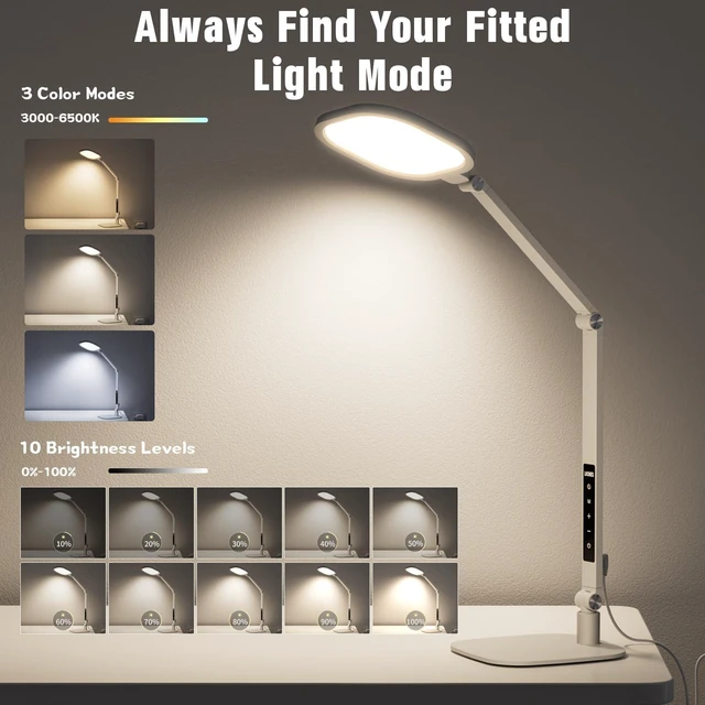 Alt view image 4 of 6 - LitONES LED Desk Lamp for Home Office, 15W Desk Ring Light with CRI 97.8 | 1200LM Dimmable Computer Light for Video Calls, Conference, Reading, Study, White Eye-Care Lamp with Memory & Timer Function