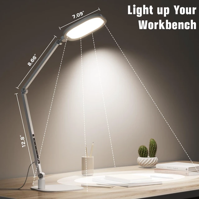 Alt view image 5 of 6 - LitONES LED Desk Lamp for Home Office, 15W Desk Ring Light with CRI 97.8 | 1200LM Dimmable Computer Light for Video Calls, Conference, Reading, Study, White Eye-Care Lamp with Memory & Timer Function