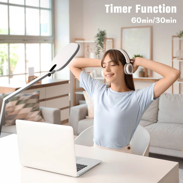 Alt view image 6 of 6 - LitONES LED Desk Lamp for Home Office, 15W Desk Ring Light with CRI 97.8 | 1200LM Dimmable Computer Light for Video Calls, Conference, Reading, Study, White Eye-Care Lamp with Memory & Timer Function