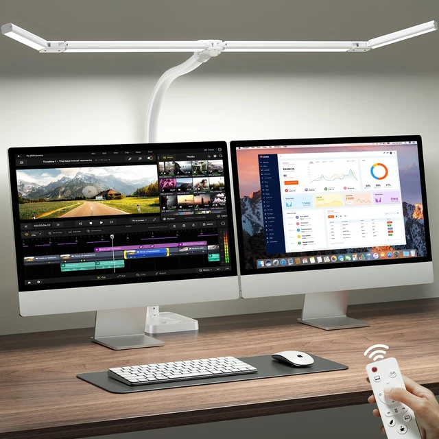 Main image of ONEMIX 42" Desk Lamp for Home Office with Base, 1800LM 4-Panel LED Light | 5 Colors & 5 Brightness Levels, Flexible Gooseneck, Focused/Wide Lighting, Flicker-Free for Dual Monitors, Study & Workbench