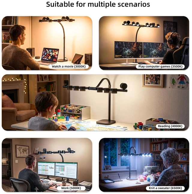 Alt view image 4 of 6 - Omorepa 8 Light Sources Gooseneck Tree Desk Lamp with Base, 24W Eye-Care Bright LED Desk Light with Remote, Dimmable Reading Table Light for Desktop Working,Drafting,Reading