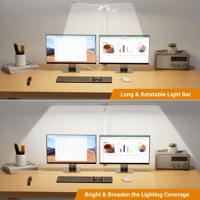 Alt view image 2 of 7 - SIBRILLE LED Desk Lamp for Home Office - Dimmable Computer Desk Light with Clamp, Modern Architect Task Lamp with Color Changing, Flexible Desktop Lamp with Gooseneck for Monitor, Double Head, White