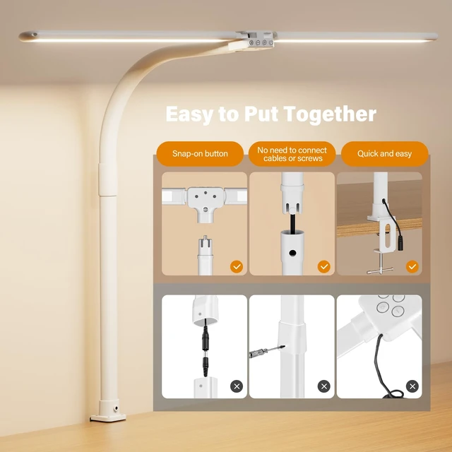 Alt view image 7 of 7 - SIBRILLE LED Desk Lamp for Home Office - Dimmable Computer Desk Light with Clamp, Modern Architect Task Lamp with Color Changing, Flexible Desktop Lamp with Gooseneck for Monitor, Double Head, White