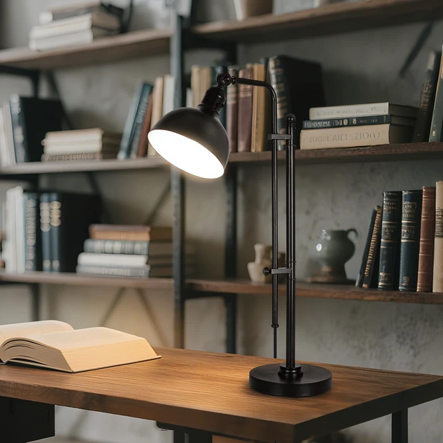 Alt view image 4 of 7 - PARTPHONER Industrial Adjustable Desk Lamp for Home Office, Farmhouse Table lamp 29''-38'', Rustic Metal Task Desk Lamp in Aged Bronze Finish, Vintage Reading Lamp for Study RoomBlack