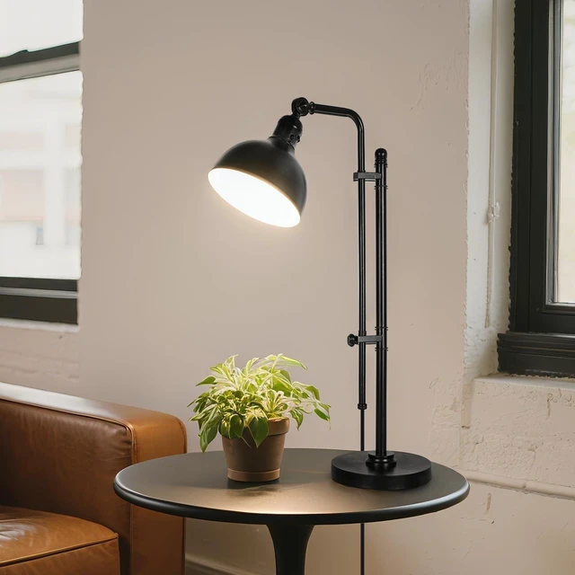 Alt view image 3 of 7 - PARTPHONER Industrial Adjustable Desk Lamp for Home Office, Farmhouse Table lamp 29''-38'', Rustic Metal Task Desk Lamp in Aged Bronze Finish, Vintage Reading Lamp for Study RoomBlack