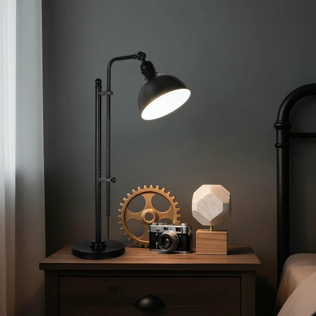 Alt view image 5 of 7 - PARTPHONER Industrial Adjustable Desk Lamp for Home Office, Farmhouse Table lamp 29''-38'', Rustic Metal Task Desk Lamp in Aged Bronze Finish, Vintage Reading Lamp for Study RoomBlack