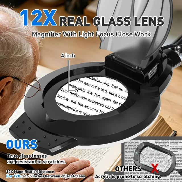 Alt view image 3 of 7 - KIRKAS LED Magnifying Lamp with Clamp, 2,200 Lumens Dimmable 28in 12X | Magnifying Glass with Light for Repair Reading Craft Needlework Hobby Workbench Magnifier Dust Cover Adjust Swivel Arm