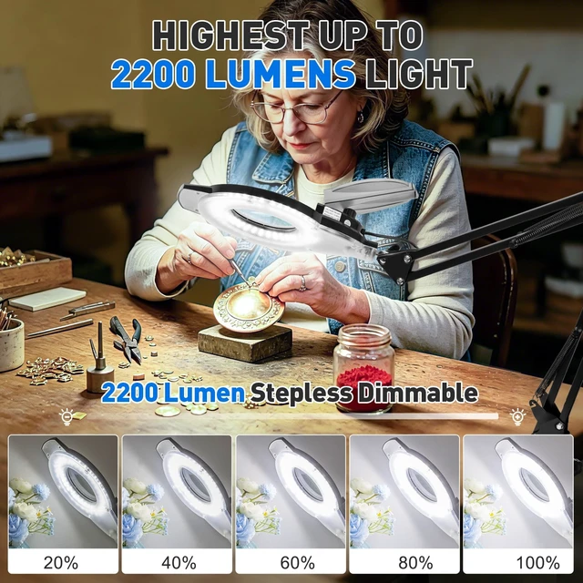 Alt view image 4 of 7 - KIRKAS LED Magnifying Lamp with Clamp, 2,200 Lumens Dimmable 28in 12X | Magnifying Glass with Light for Repair Reading Craft Needlework Hobby Workbench Magnifier Dust Cover Adjust Swivel Arm