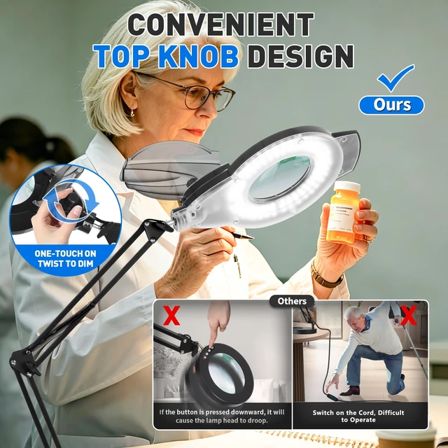 Alt view image 6 of 7 - KIRKAS LED Magnifying Lamp with Clamp, 2,200 Lumens Dimmable 28in 12X | Magnifying Glass with Light for Repair Reading Craft Needlework Hobby Workbench Magnifier Dust Cover Adjust Swivel Arm