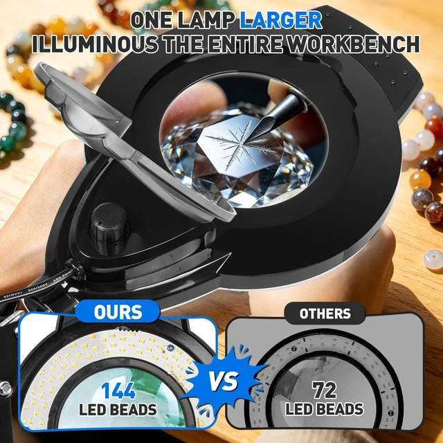 Alt view image 2 of 7 - KIRKAS LED Magnifying Lamp with Clamp, 2,200 Lumens Dimmable 28in 12X | Magnifying Glass with Light for Repair Reading Craft Needlework Hobby Workbench Magnifier Dust Cover Adjust Swivel Arm