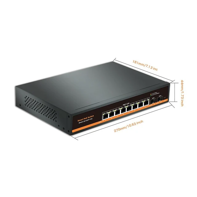 Alt view image 4 of 4 - Davuaz 2.5G Unmanaged PoE Switch with 8 x 2.5G Base-T Ports and 2 x 10G SFP Uplink Port, Compatible with 100/1000/2500Mbps, Fanlesss Plug & Play, 2.5Gb Power Over Ethernet Switch