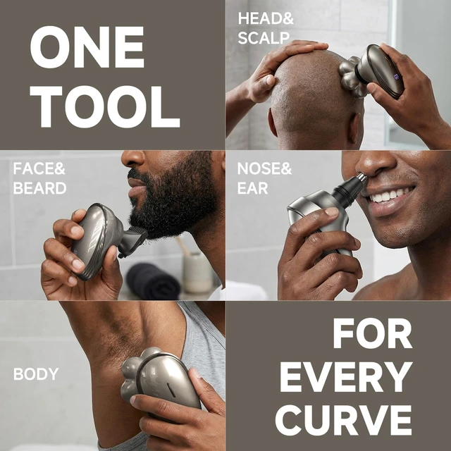 Alt view image 2 of 7 - Head Shaver for Bald Men, 7D Floating Rotary Shaver, 5 in 1 Electric Razor for Men Grooming Kit, Magnetic Detachable Heads,IPX7 Waterproof, Type-C Charge