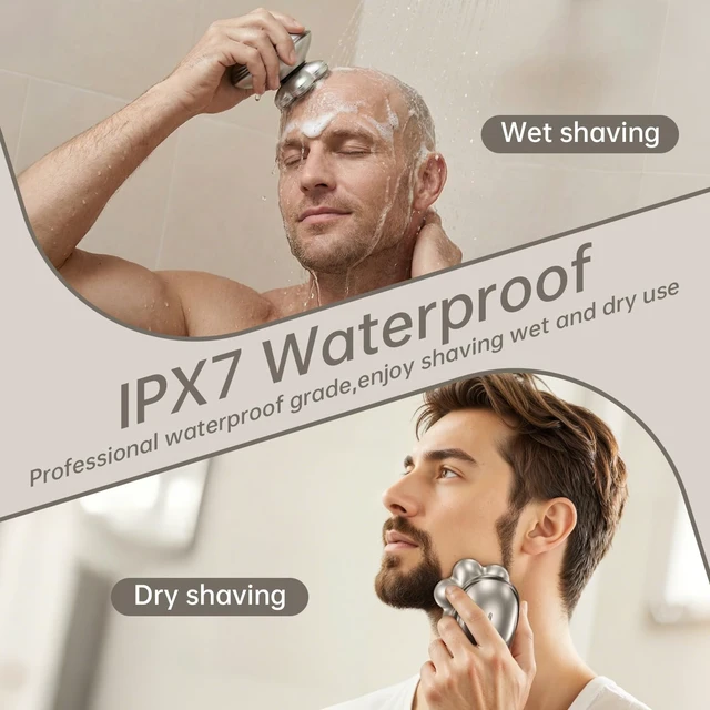 Alt view image 5 of 7 - Head Shaver for Bald Men, 7D Floating Rotary Shaver, 5 in 1 Electric Razor for Men Grooming Kit, Magnetic Detachable Heads,IPX7 Waterproof, Type-C Charge