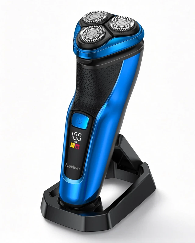 Main image of Electric Razor for Men, 3D Rotary Shaver, Wet & Dry Waterproof Electric Shaver with USB Charging, Charging Stand, Ergonomic Grip, Pop-Up Trimmer for Beard Grooming (Blue)