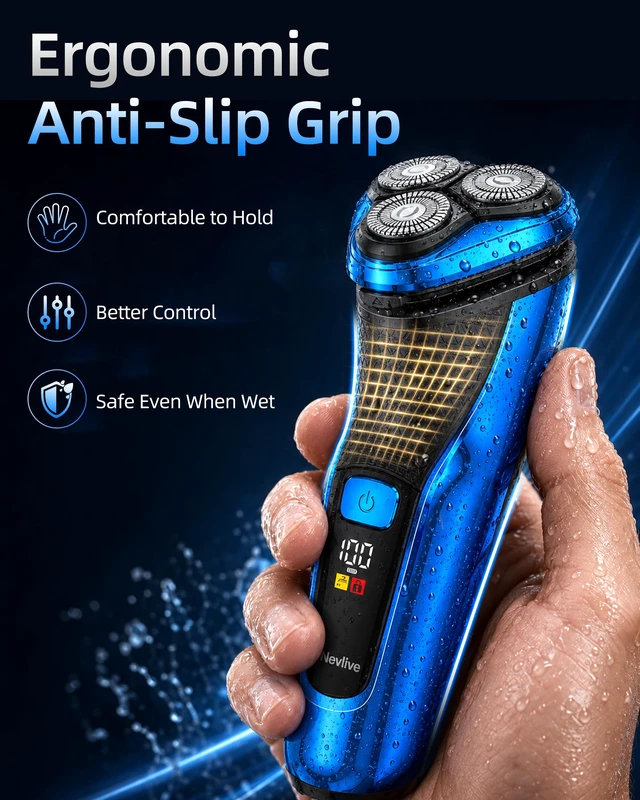 Alt view image 3 of 7 - Electric Razor for Men, 3D Rotary Shaver, Wet & Dry Waterproof Electric Shaver with USB Charging, Charging Stand, Ergonomic Grip, Pop-Up Trimmer for Beard Grooming (Blue)
