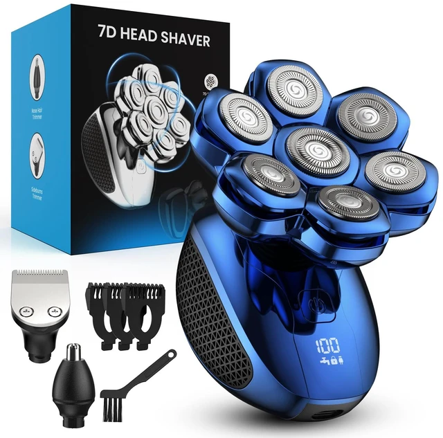 Main image of Feysfew Head Shaver for Bald Men, 7D Floating Electric Razor, Close Smooth Shave for Head, Flexible Heads, Replaceable Blade, IPX7 Waterproof Wet Dry Use, LED Display, USB Charging Blue